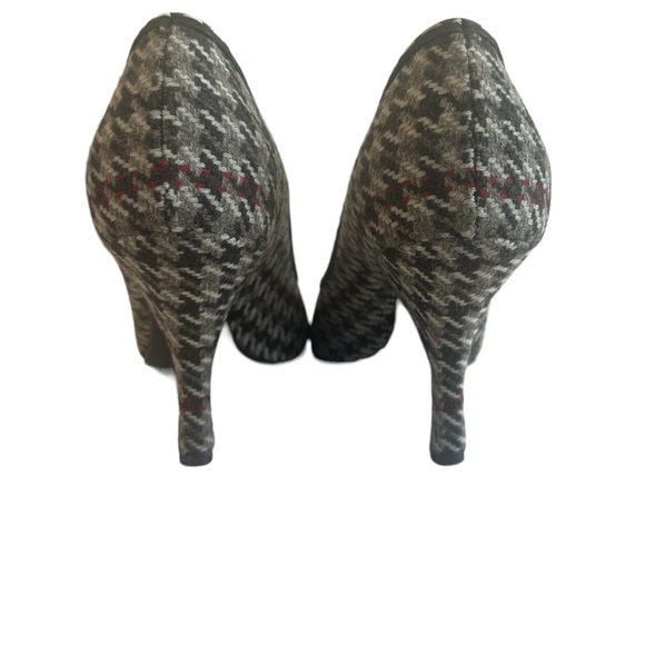 Prada Vero Cocio Check Rose Tweed Wool plaid rosette brown red heels size 36.5 - Picture 5 of 8